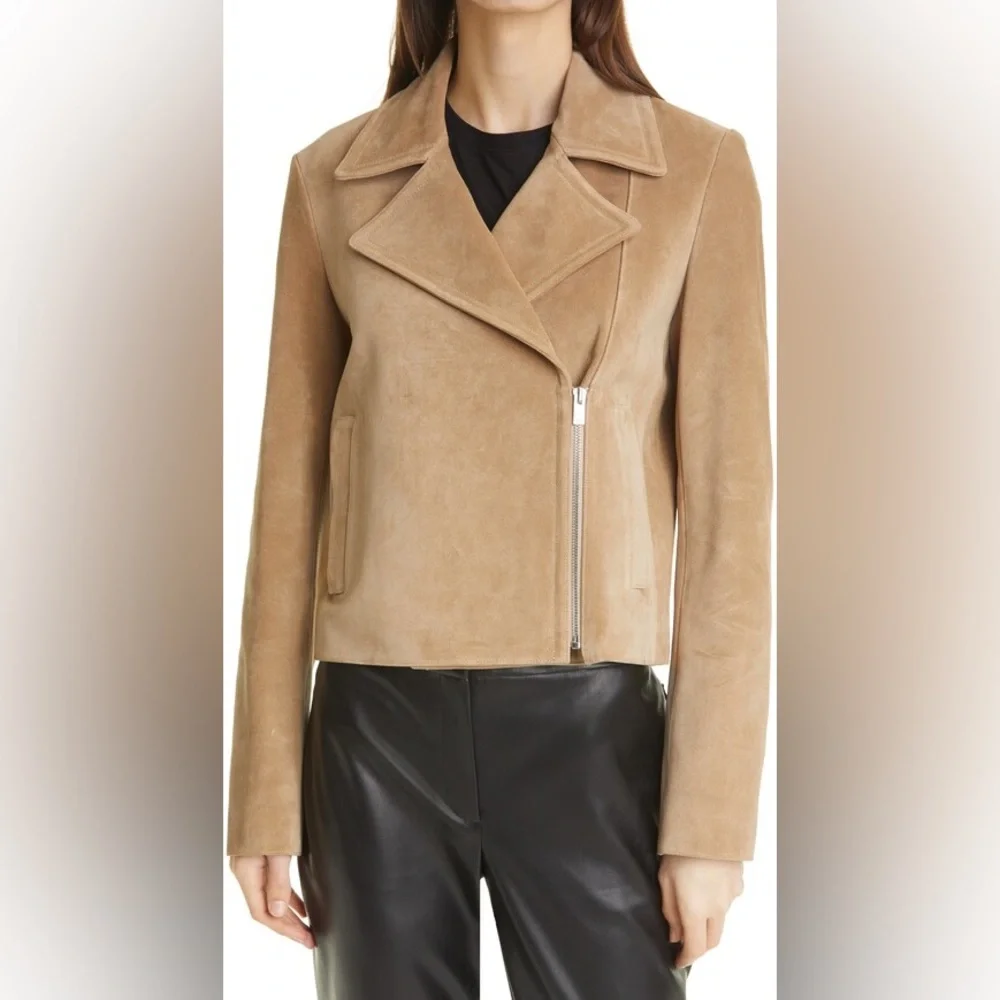 NWT Theory Suede Moto Jacket in Taupe - Picture 4 of 14
